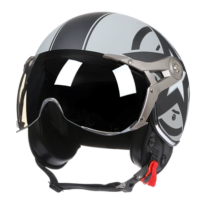 half helmet four-season universal men's | Motosiklet kaskı (dəbilqə) - gray-five-pointed-star-original-electroplated-transparent-silver-lenses-please-contact-customer-service-if-you-need-tea-lenses-m