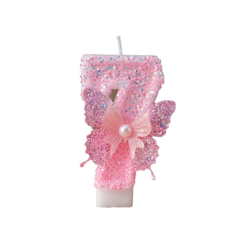 Cross-Border Xiyin Creative Pink Diamond Butterfly Butter Lamp Digital Birthday Candle 0-9 Decorations_voghion.com