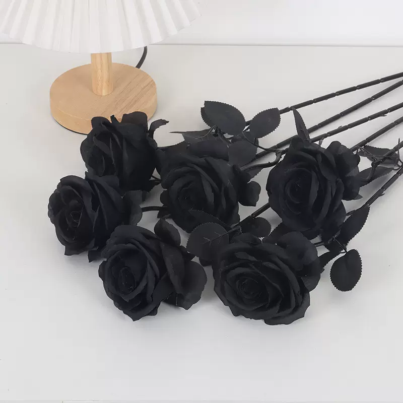 哥特风仿真黑色玫瑰花居家酒店万圣节DIY装扮黑色系列花材假花