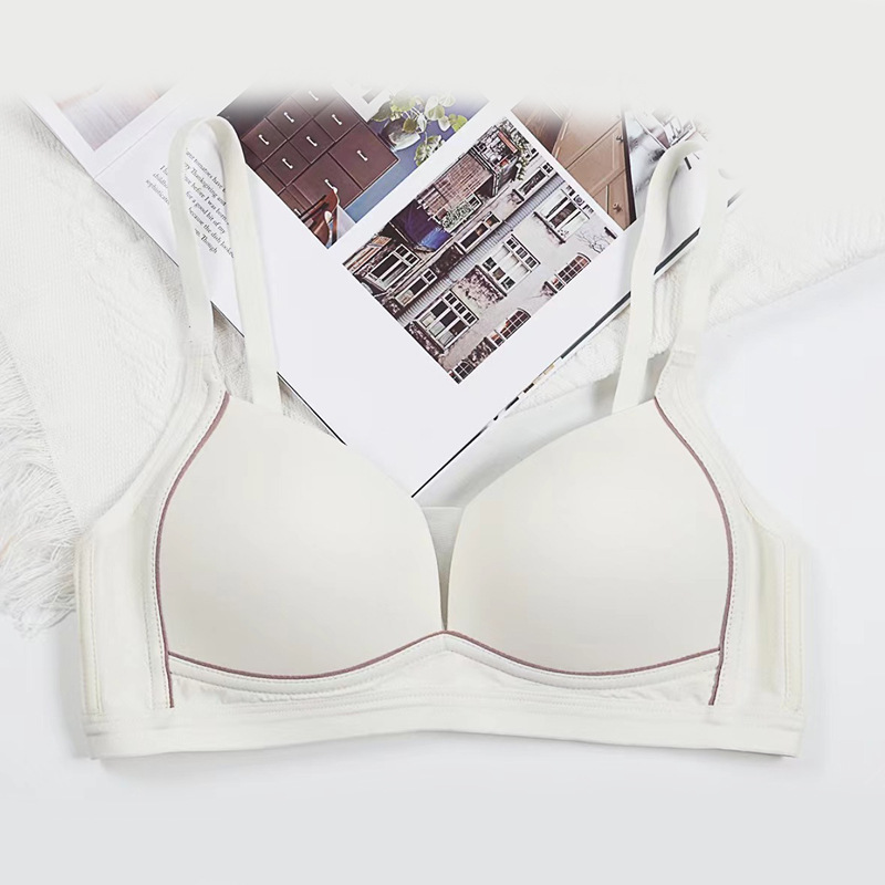 Fábrica de stock brillante sostén de damas delgado sin anillo de acero ropa interior cómoda sin marcas sobre el soporte para proteger contra la caída del sostén