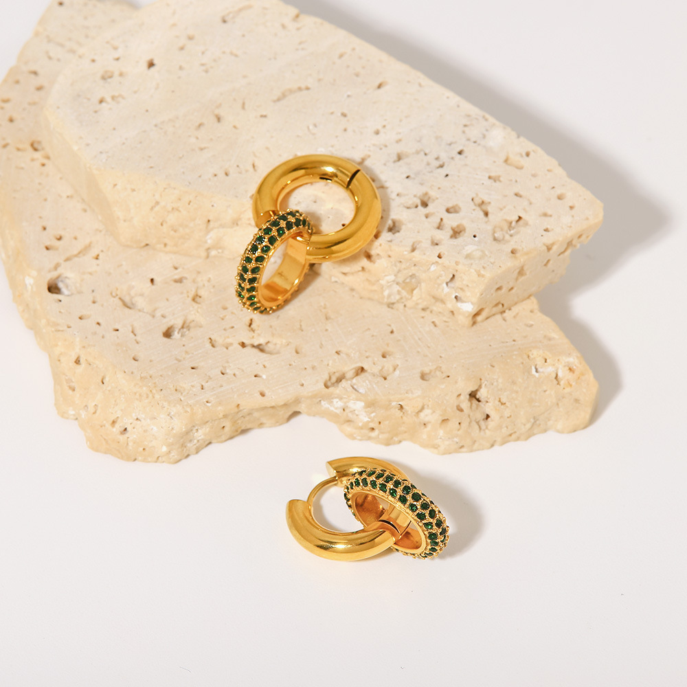 Fashion Round Stainless Steel Earrings Plating Zircon Stainless Steel Earrings