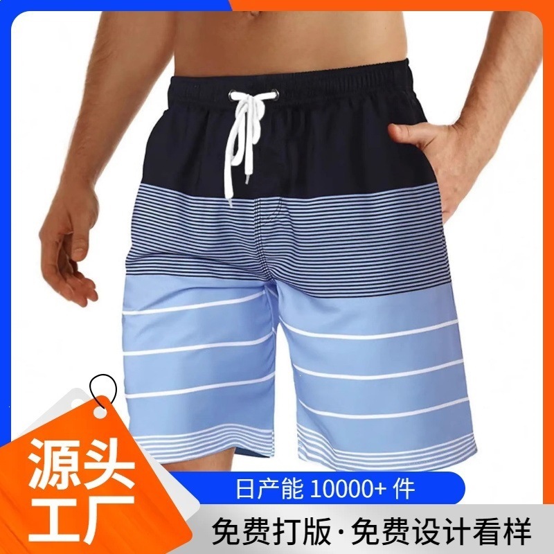 2025 European and American cross-border loose beach shorts spring/summer beach surfing shorts 3D printed pattern trendy men's shorts