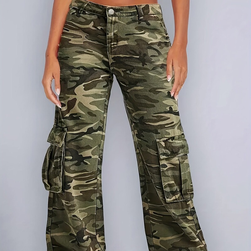 AliExpress cross-border European and American boom camouflage loose straight Denim multi-pocket y2g style overalls