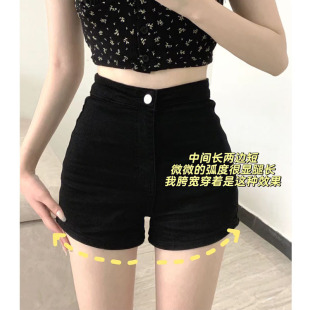 Black Tight Denim Shorts Women's 2024 Summer New Fashionable Casual High Waist Stretch Slimming Hot Pants for Spice Girls