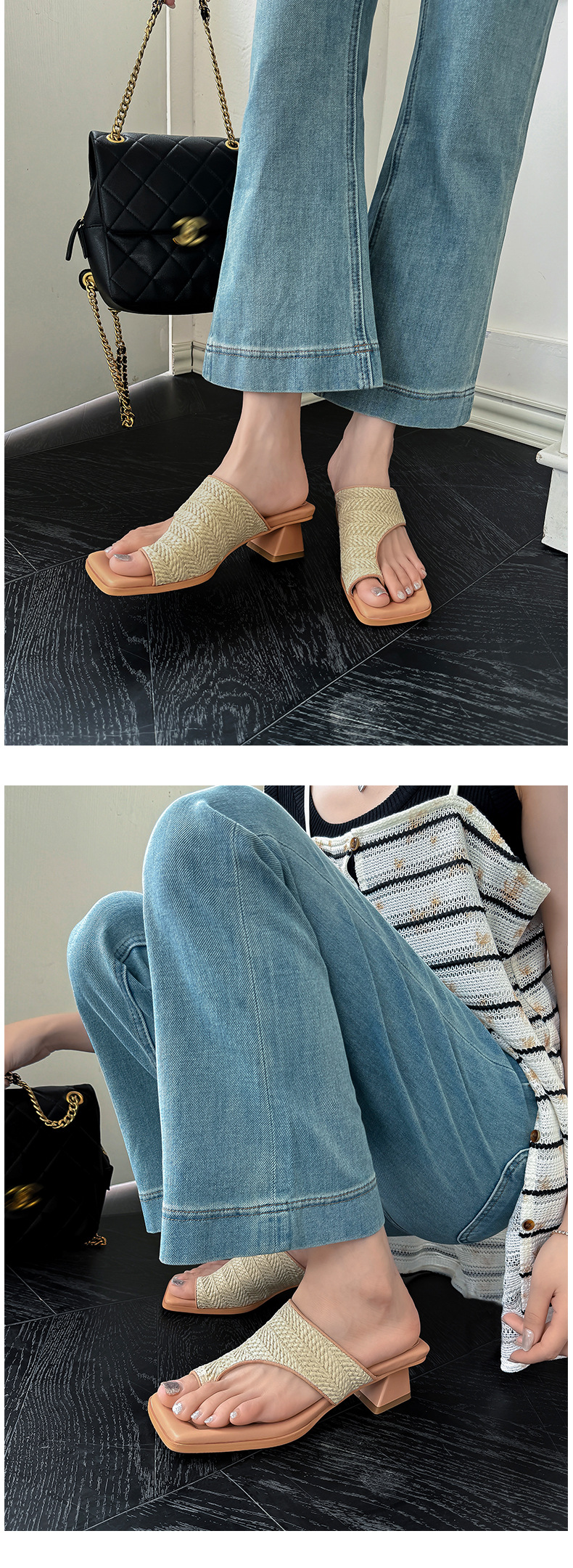 Dép sandal cao gót nữ hở mũi kiểu Pháp đan chéo, gót cao 9 cm, đế mềm — Màu cà phê (Nâu) chi tiết 16