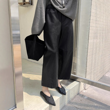 初打十三行秋季新款简约九分皮裤气球型松紧腰阔腿休闲裤女KA753