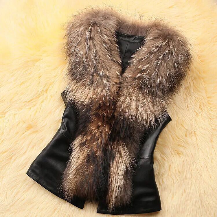S-4Xl Aliexpress Autumn and Winter Women's Raccoon Fur Collar Fur Outwear Vest Short Slim Fit Imitation Fur Vest