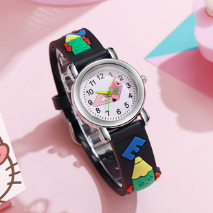 Cross-Border Hot Selling Colorful Pattern Kidsren's Watch Cartoon Silicone Stereo Pattern Quartz Watch 1Pcs/Set