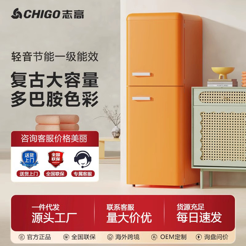 Zhigao Retro Refrigerator, Small Double-Door Energy-Saving Refrigerator for Hotels and Homes, Mini Refrigerator for Rental Apartments, Available in Bulk