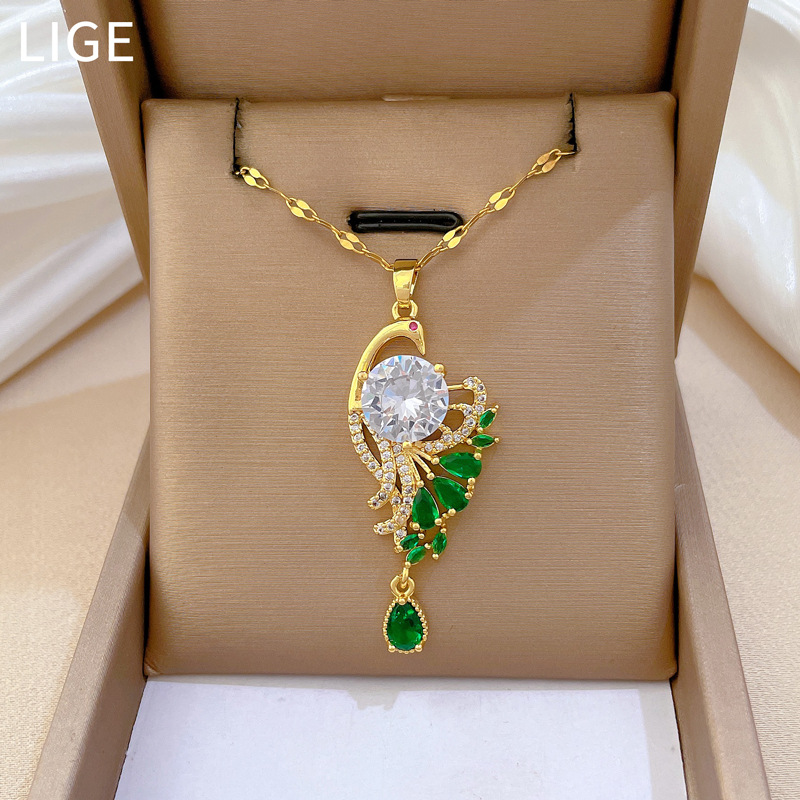 【钛钢】轻奢微镶真金孔雀开屏项链女新款锁骨链轻奢小众设计感详情4