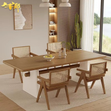 北欧个性长方形造型餐桌椅小户型家用原木饭桌子民宿实木餐桌椅