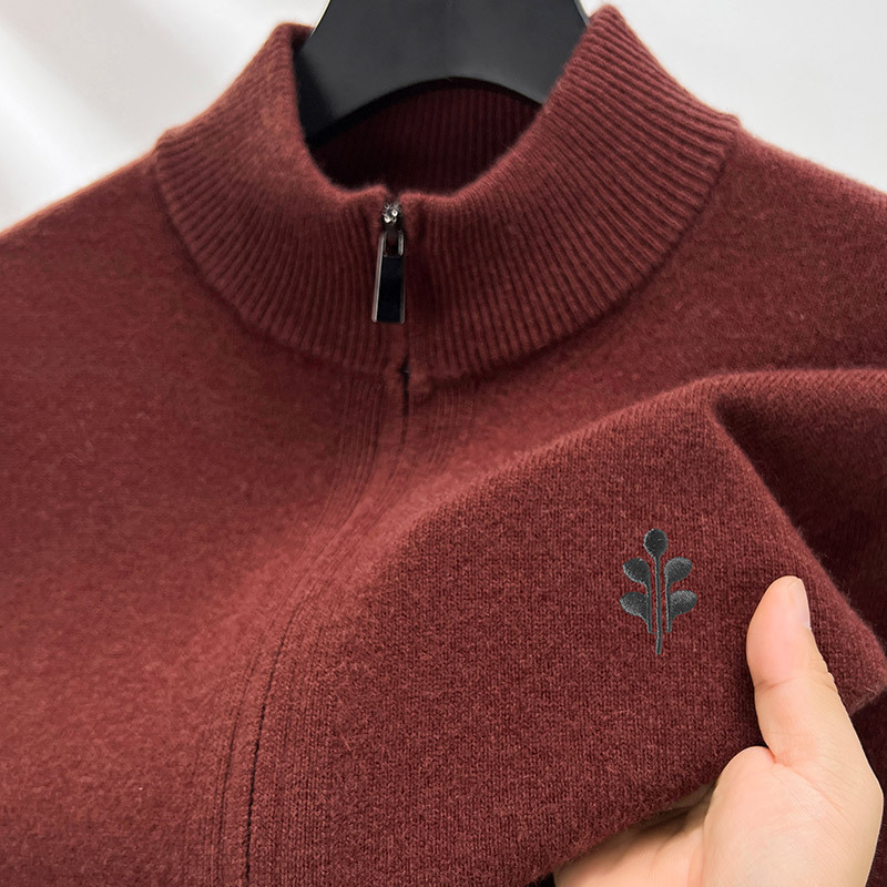 100% Wool Sweater with Stand Collar, Cardigan for Middle-Aged and Elderly Men, 2025 Autumn and Winter New Style, Grandpa's Knitted Sweater Jacket