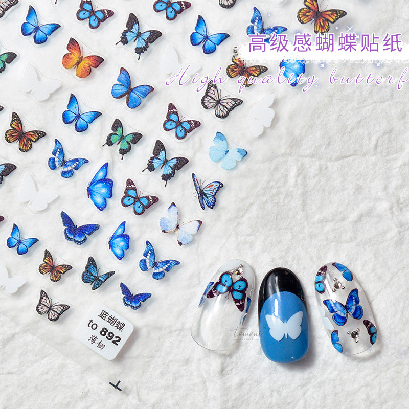 Pegatina de uñas de estilo japonés mariposa de papel hueco Delgado resistente de alto grado de encaje adhesivo impermeable francés parche de uñas láser