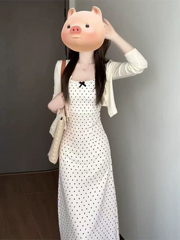 French-Style Polka Dot Spaghetti Strap Dress for Women, Summer 2025 New Model, Stunning and Elegant, Waist-Cinching Outfit, Complete Dress Set French-Style Polka Dot Spaghetti Strap Dress for Women, Summer 2025 New Model, Stunning and Elegant, Waist-Cinching Outfit, Complete Dress Set