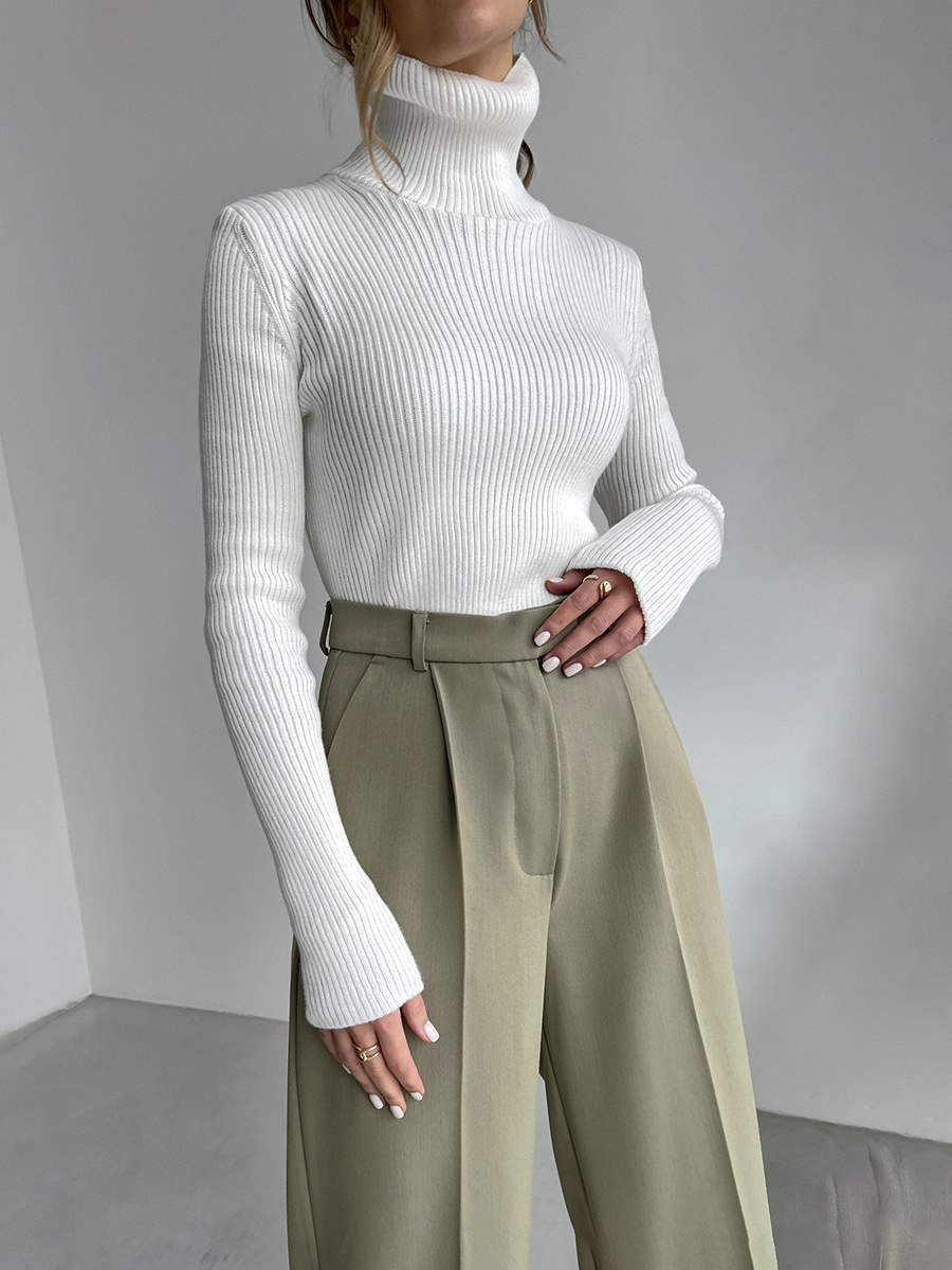 Suministro exclusivo transfronterizo de suéteres de cuello alto, camisetas de punto para otoño e invierno, jerseys ajustados de talla grande europeos y americanos con mangas largas.