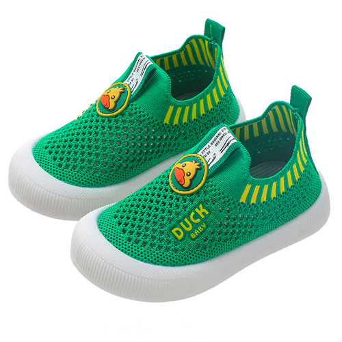  Spring Children's Breathable Mesh Sneakers with Anti-Slip Flyknit Soles, Soft Soles, Baby Shoes for Toddlers, One-Piece Casual Shoes for Young Children