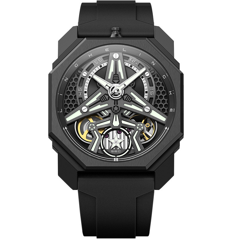 Dropshipping Men's Watch Barrel Type Waterproof Luminous Hollow Watch Mechanical Quartz Dual Movement Silicone Watch