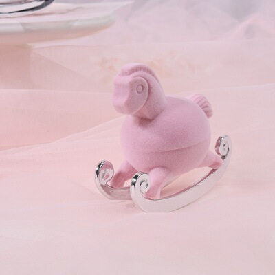 lovely Small horse Ring box velvet Jewelry box Ear Studs storage box Necklace box Pink Flocking Box gift
