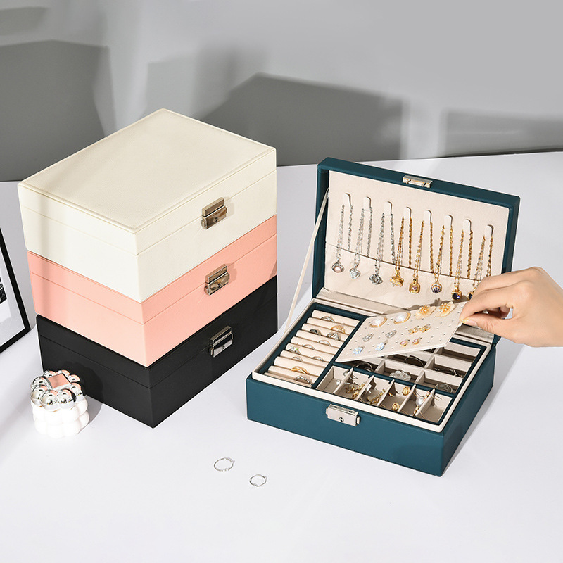 二重層ロック可能なジュエリーボックス、イヤリング収納ボックス、ネックレスリングボックス、ジュエリーボックス、ブレスレット包装ボックス|undefined