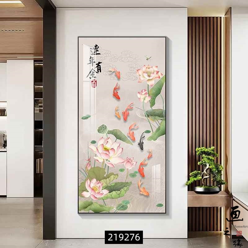 九魚聚財玄関装飾画縦版廊下通路掛け絵入戸門は壁の新しい中国式ハスの花の壁画に向いている|undefined