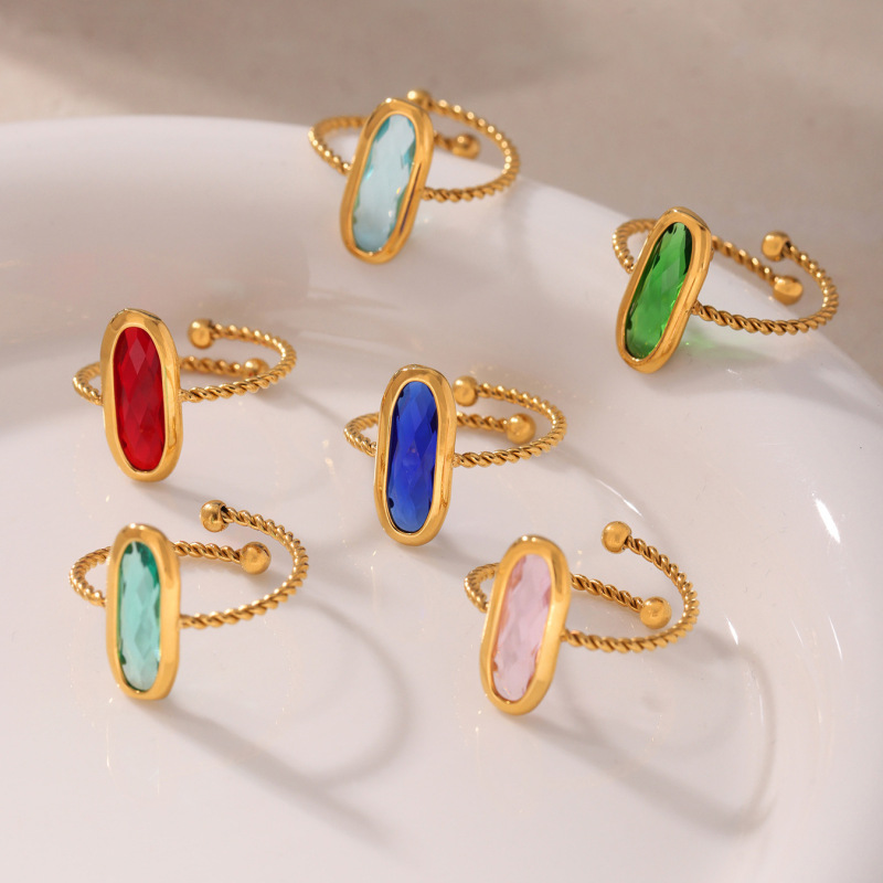 Mili ヨーロッパとアメリカの 18 k リアルゴールドステンレス鋼リングチェコガラスねじ鋼球オープンレディースジュエリーハンドジュエリー|undefined