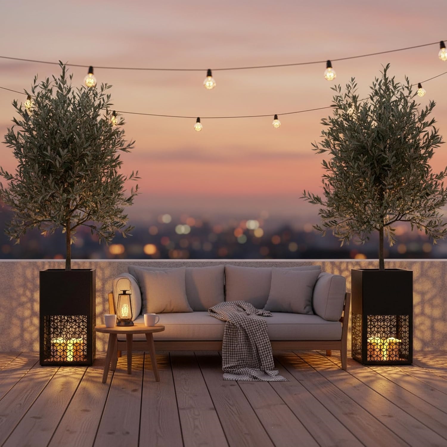 Outdoor wrought iron flower bed plant metal flower box combination for terrace, restaurant, hotel exterior, with spliced hollow design flower trough