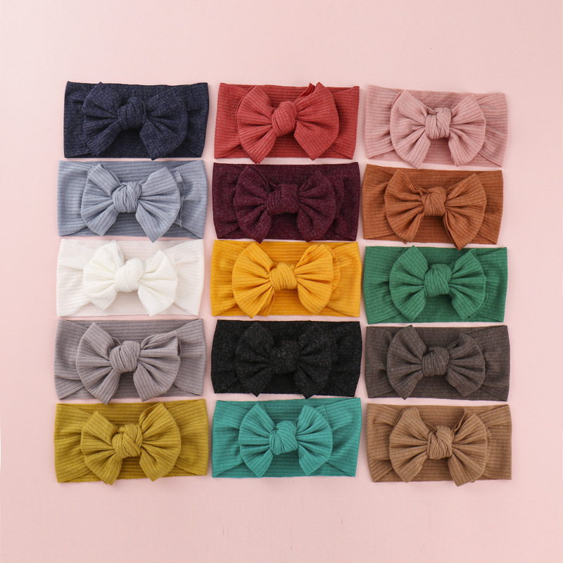 Knitted Sunken Stripe Hair Band Solid Color Bow Knot Stretch Sunken Stripe Knitted Fabric Sewing Hair Band 1 Piece display picture 2