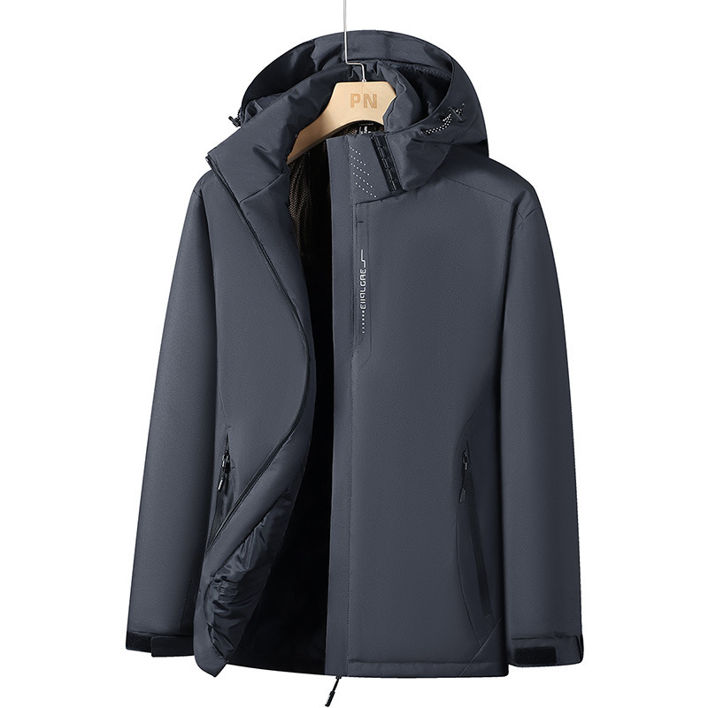 Men's Autumn and Winter Graphene Heated Jacket Hooded Solid Color Waterproof Thin Single-Impact Windproof Jacket