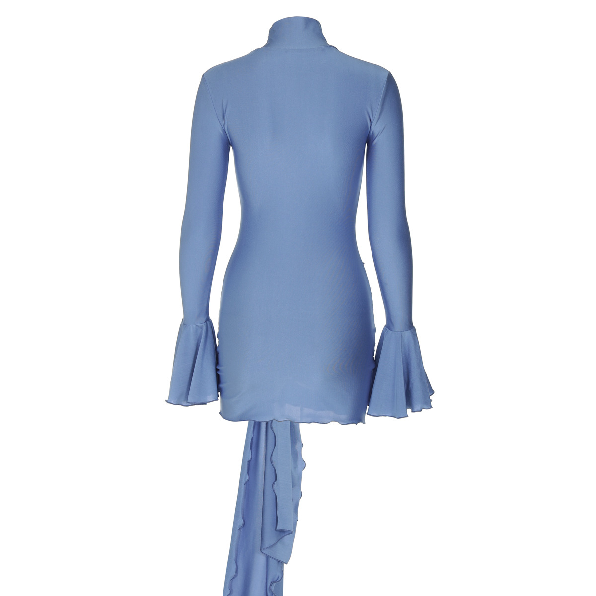 Women Clothing Autumn Solid Color Half Collar Bell Sleeve Sexy Tight Hip