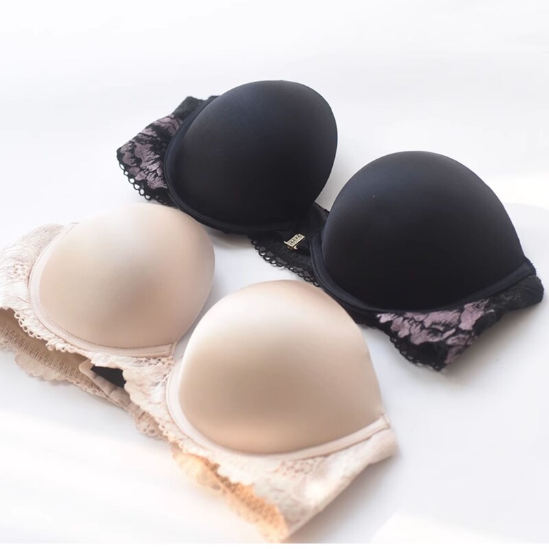 Canada push up half cup underwear upper support anti-sagging small chest show big summer seamless glossy non-slip off-shoulder bra