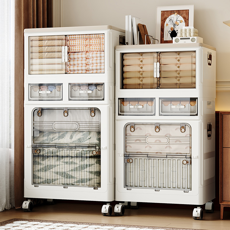 Gabinete de almacenamiento plegable creativo juguetes de dormitorio doble puerta móvil multicapa a prueba de polvo ensamblado piso a piso Gabinete de almacenamiento de habitación