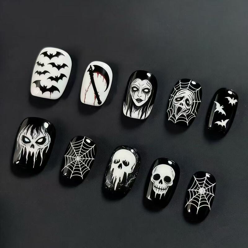 Halloween Themed Nail Art Collection: Pumpkin Carnival, Death Scythe, Bat, Spider Web, Beautiful Fake Nail Stickers Halloween Themed Nail Art Collection: Pumpkin Carnival, Death Scythe, Bat, Spider Web, Beautiful Fake Nail Stickers