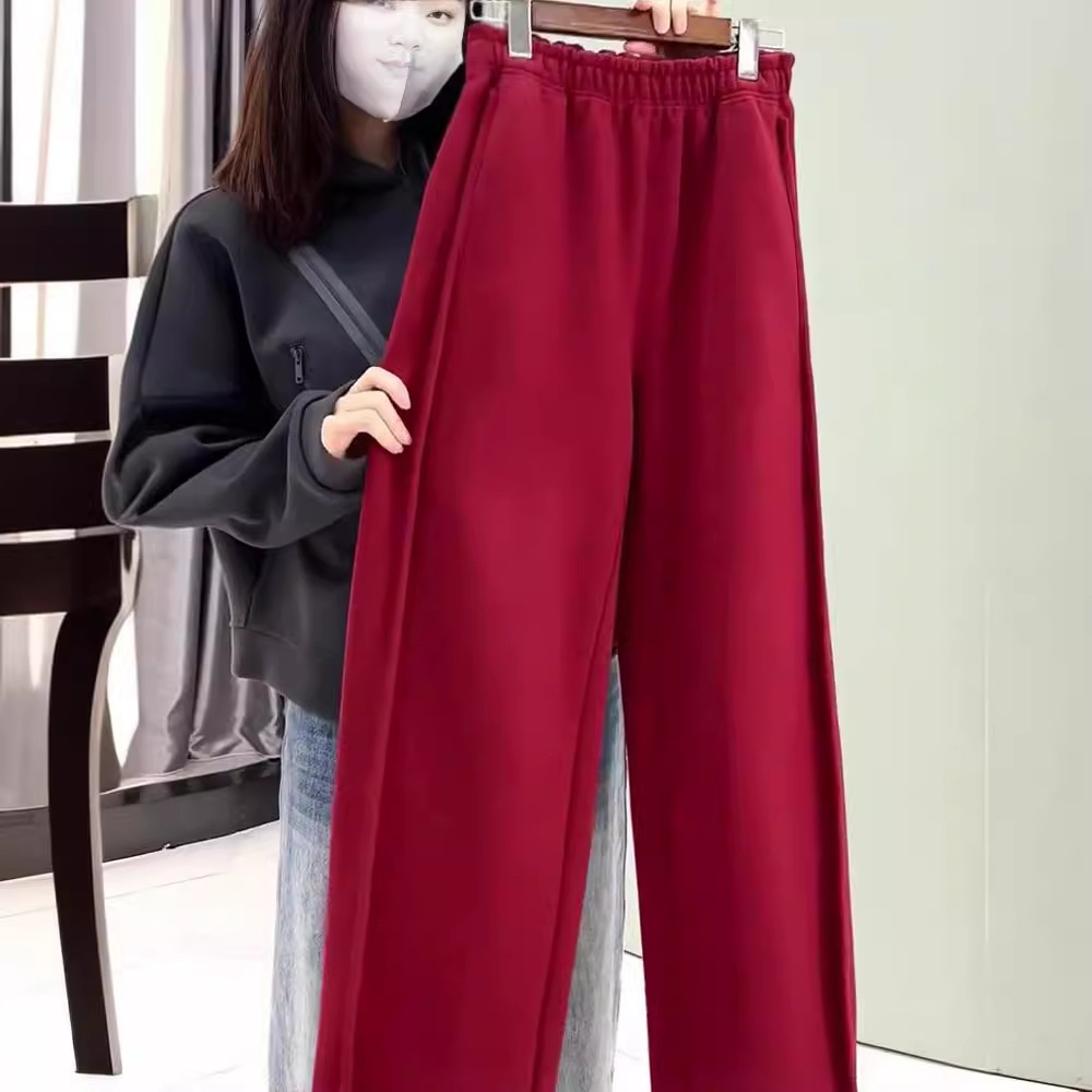 This year's popular European red sanitary pants women's winter thick banana pants sports casual vertical straight wide leg pants