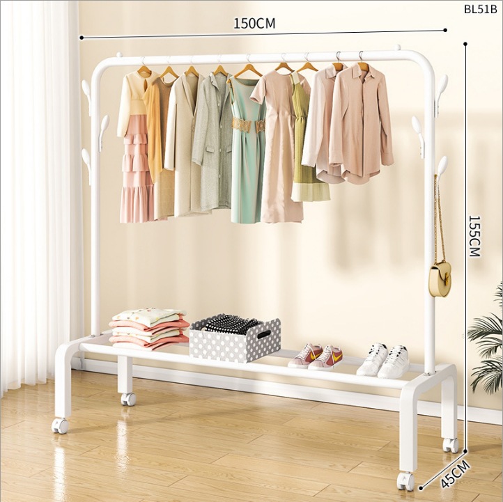 BL51B-wrought 아이언 코트 랙 싱글 로드 6 코트 후크 휠 150