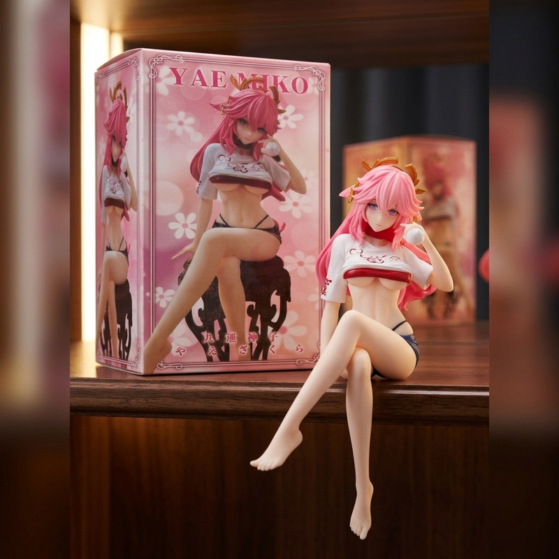 Figure of Yae Miko Sitting on a Ramen Bowl, Anime-Style Beautiful Girl Merchandise, Display Model Gift Figure of Yae Miko Sitting on a Ramen Bowl, Anime-Style Beautiful Girl Merchandise, Display Model Gift