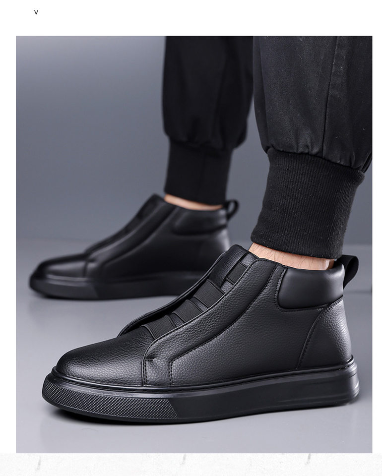 Giày sneaker nam phối da, dây chun co giãn không dây buộc, chống trượt, kiểu lười xỏ chân — Màu trắng, màu đen chi tiết 17