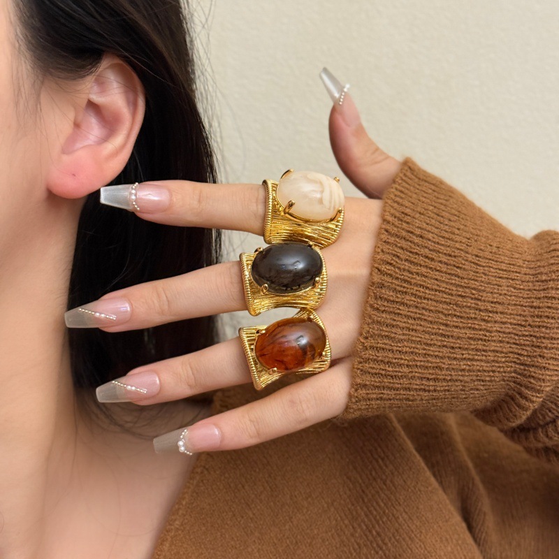 Natural Stone Open Ring For Women Chinese Ancient Retro Style_voghion.com