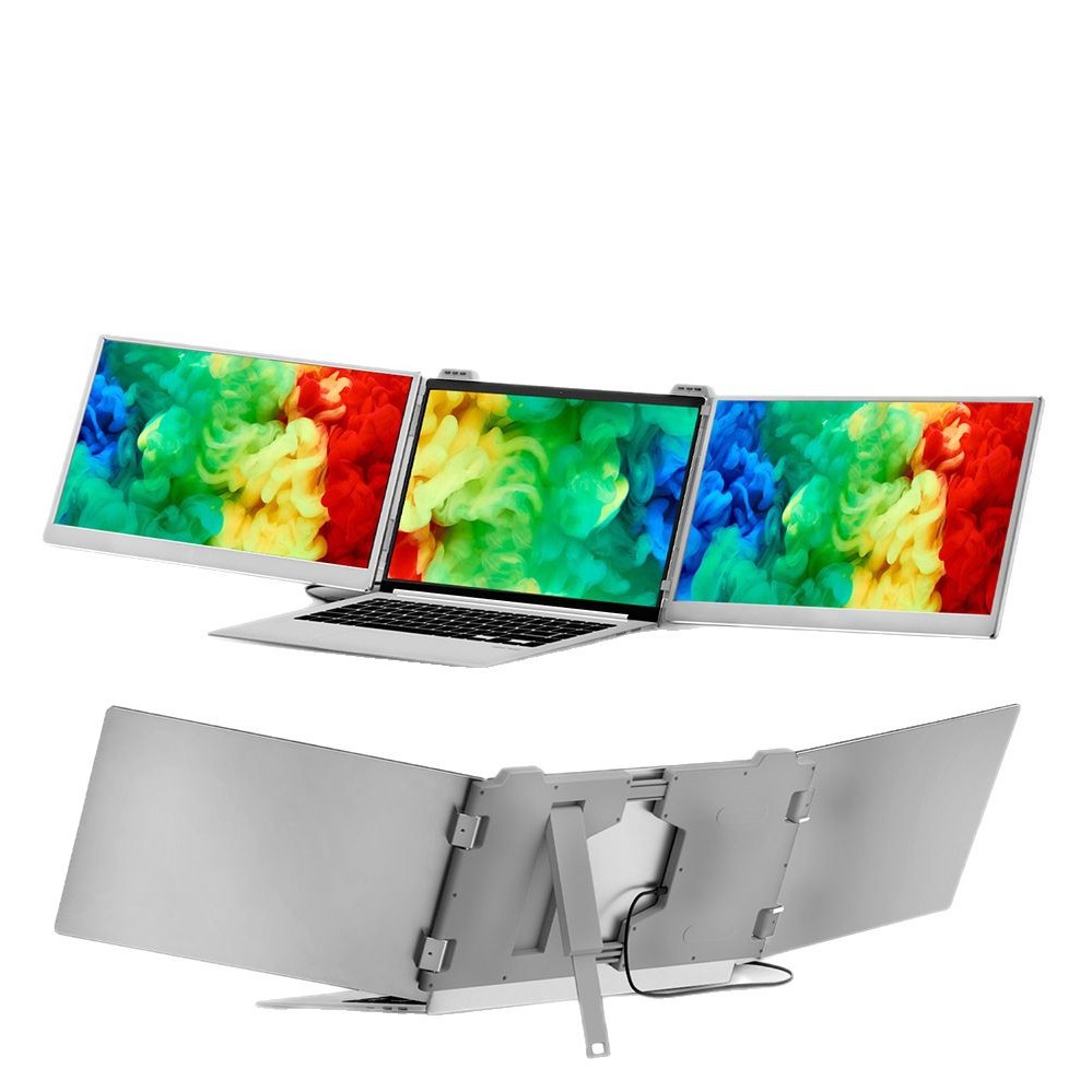 Diseño de negociación de acciones Monitor de oficina HD de alta gama de colores Pantalla portátil de tres pantallas Pantalla de expansión de portátil plegable de doble pantalla