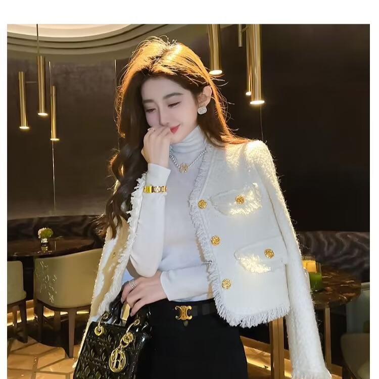 French Style Small Fragrance Jacket for Women Spring, Autumn and Winter New Fashion Sweet Temperament Tassel Chic Short Long-Sleeved Top for Women