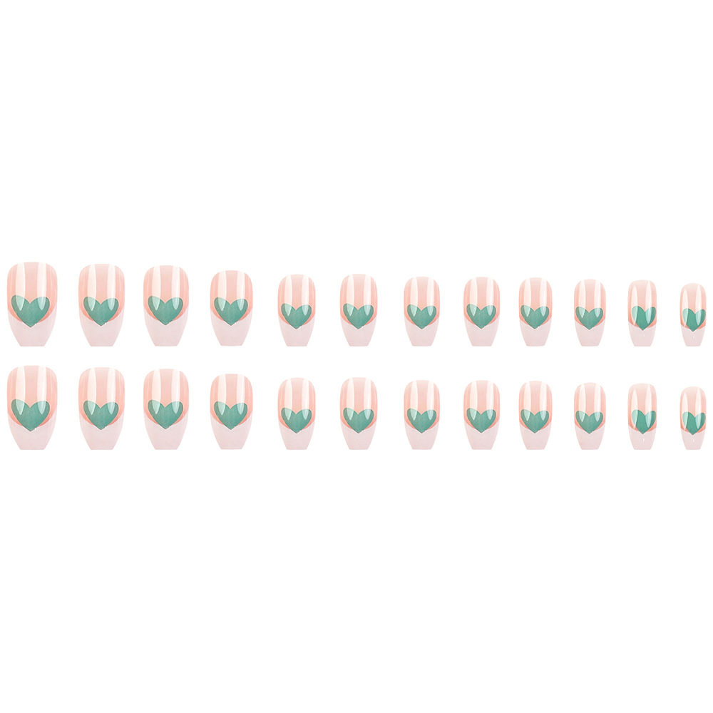 Polvo desnudo verde amor manicure francés dulce y fresco viento desgaste de uñas 24 piezas empaquetadas parches de uñas terminados