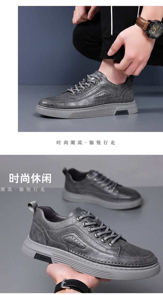 Giày da nam công sở cổ thấp đế mềm, giày sneaker da bò phối dây buộc, gót thấp 1–3 cm — GX2033 màu trắng, GX2033 màu xám chi tiết 24