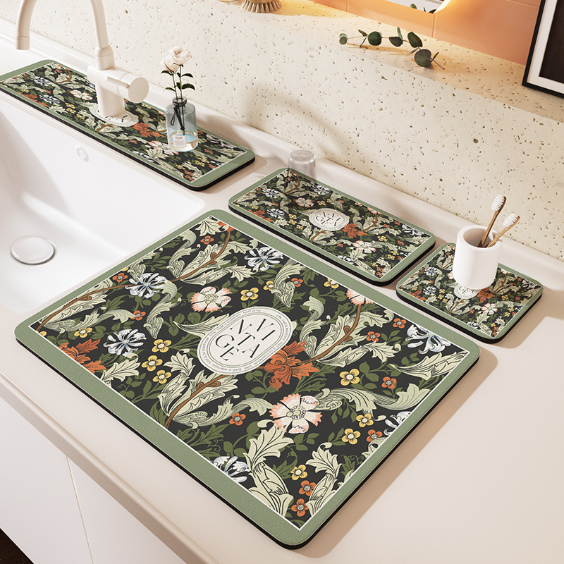 Pastoral Style Desktop Anti-scalding Heat Insulation Mat Bathroom Wash Desk Faucet Absorbent Mat Restaurant Kitchen Drain Mat