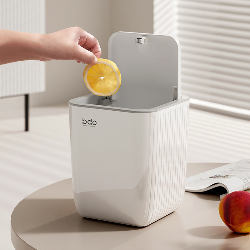 Bdo Desktop Automatic Pop-Up Trash Can for Home and Office, Striped Paper Basket, European-Style Thickened Sanitary Storage Bin