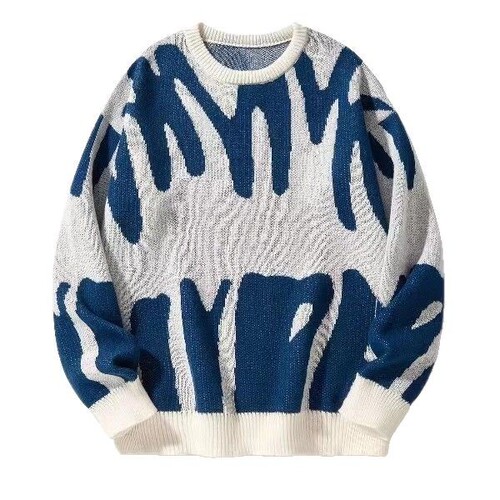 Men's Autumn/Winter Trend Personalized Pique Crew Neck Knit Sweater for Youth Black and White Pique Oversized Knit Cardigan