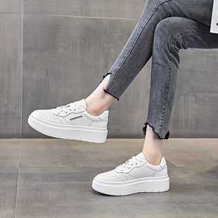 Genuine Leather Platform White Shoes Women's 2023 Spring New Casual Shoes Skate Shoes All-match Cowhide Large Size Single Shoes 40-43