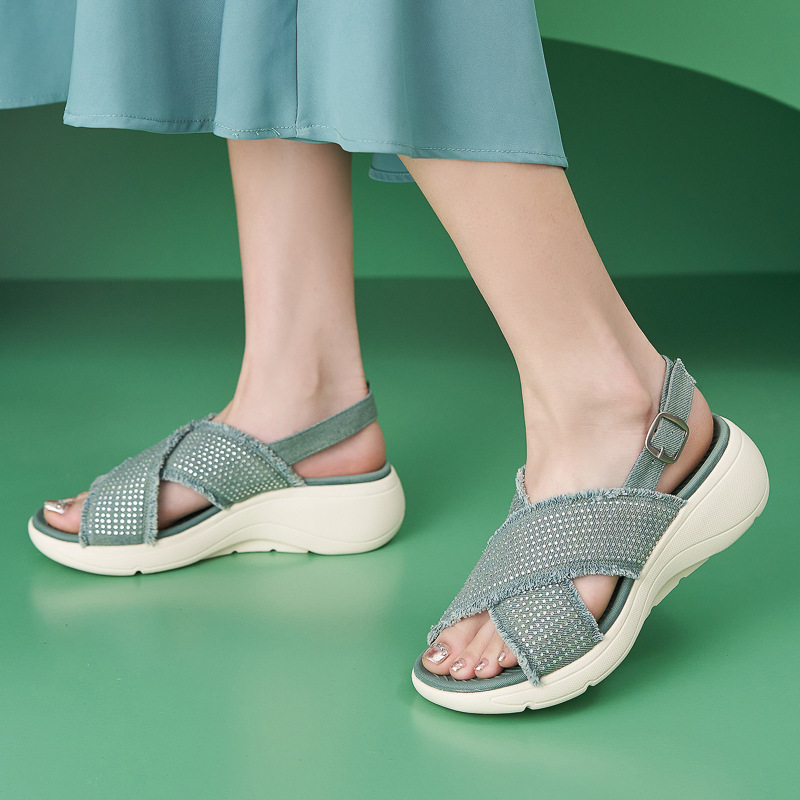 398-12 Inventario 2025 nuevo tipo de diamante de fondo grueso ligero antideslizante cómodo ocio MD sandalias deportivas de hebilla