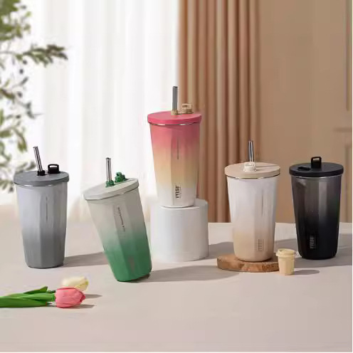 Taishuo's new stainless steel gradient high-value coffee cup large-capacity frosted plastic spray office leisure drinking cup