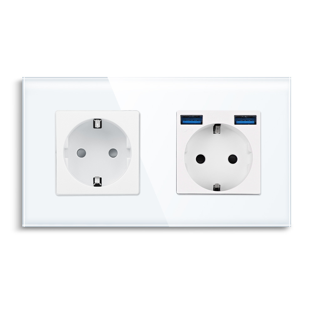 白色欧式插座德式插座带接地俄罗斯插座USB插座