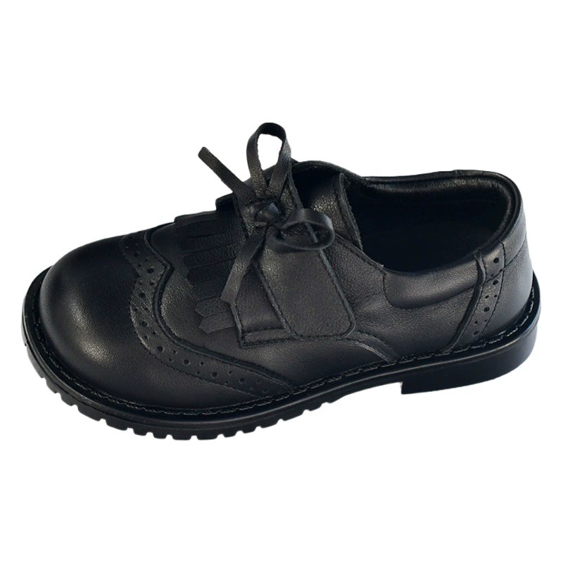 Черная кожаная обувь для детей и девочек в стиле барокко для маленьких девочек Лолита с мягкой подошвой для школьных выступлений Обувь с кисточками для выступлений
