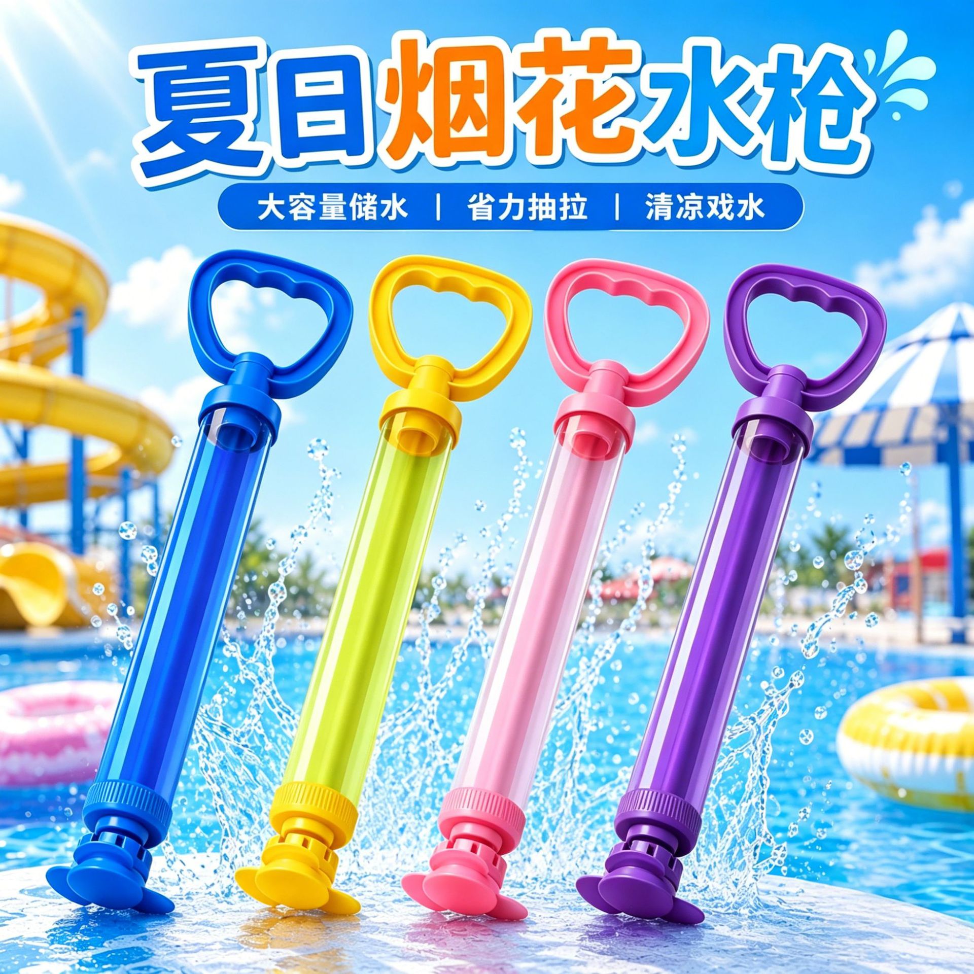 Hot-Selling Fireworks Water Gun Children's Beach Toy Water Spray Pull-Out Large-Capacity Water Gun for Girls, Boys, and Adults